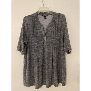 ELIE McCARTHY Pullover V-Neck Pleated 3/4 Sleeve Top - Heather Gray - 1X